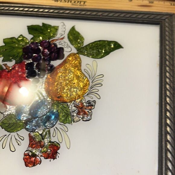 Vintage Reverse Painting On Glass with Foil Art - Fruit Signed J Young Framed - Picture 4 of 5